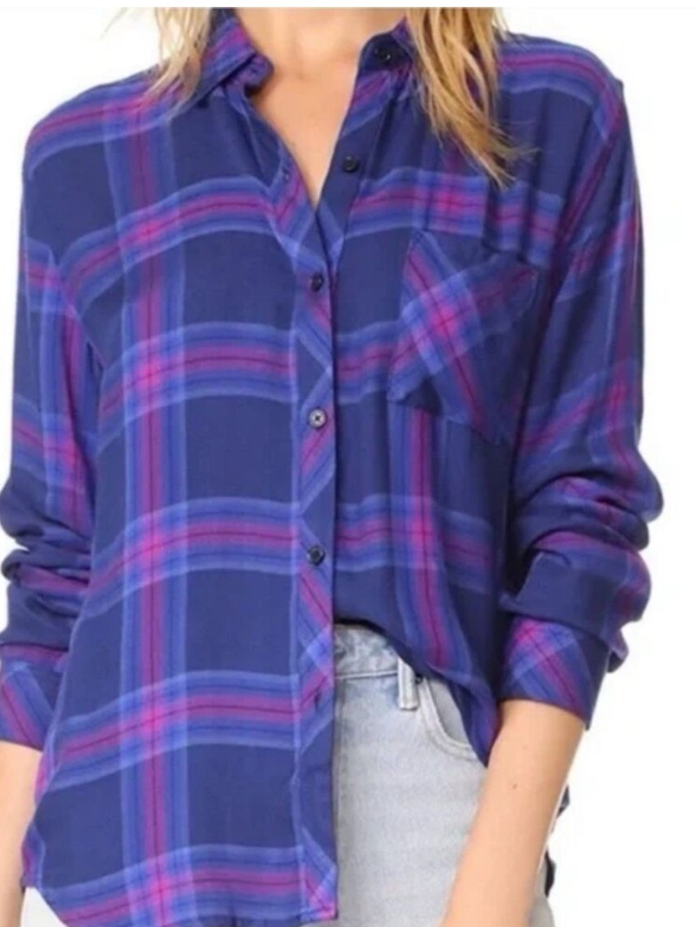 Rails Blue Black Pink Plaid Button-Up Shirt